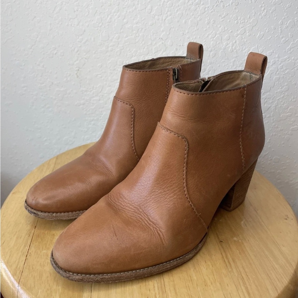 Madewell Women's Tan Leather Ankle Booties with Block Heel Size 6